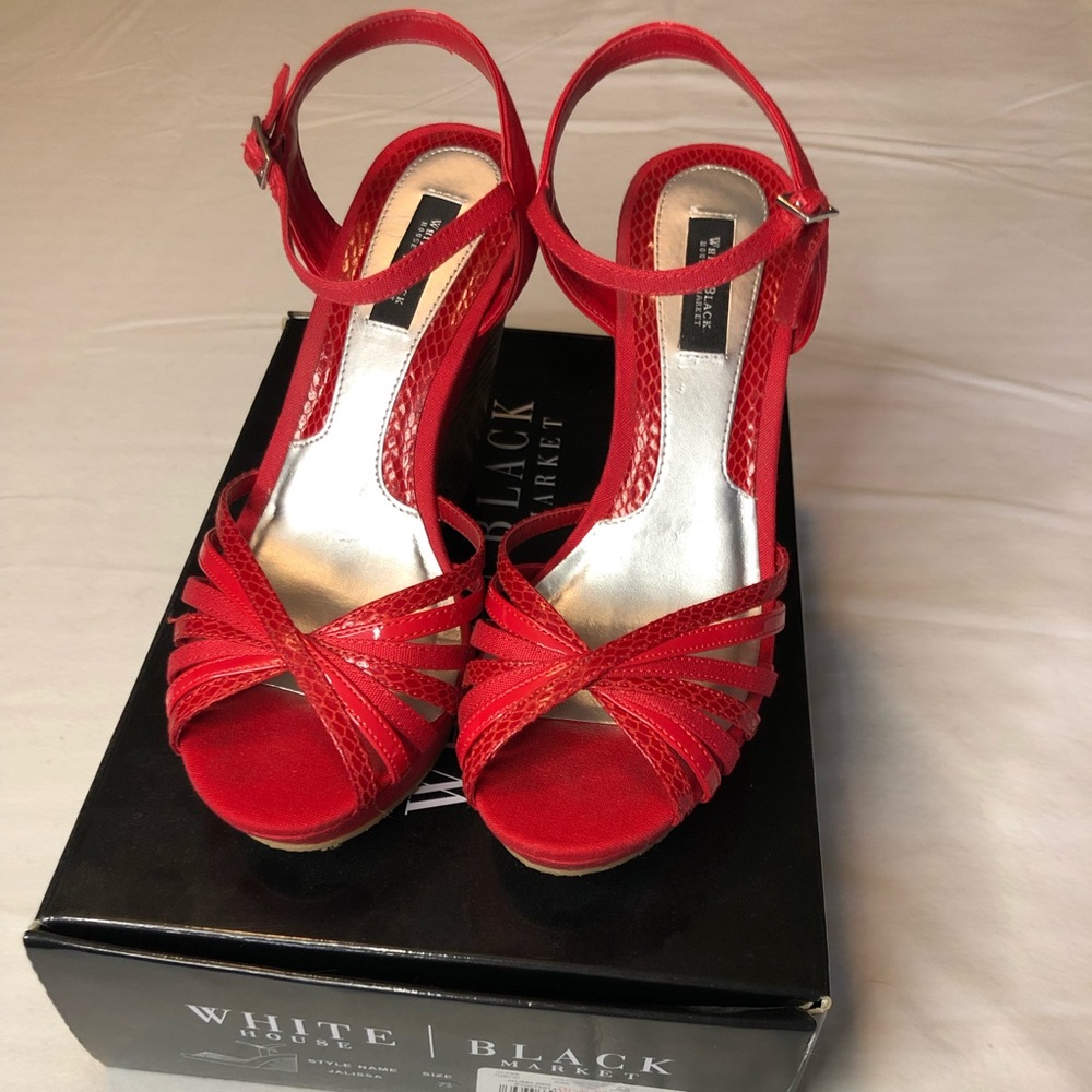WHBM Red Wedge. Size 7.5. Worn once. Very nice shoe.  Very Comfortable